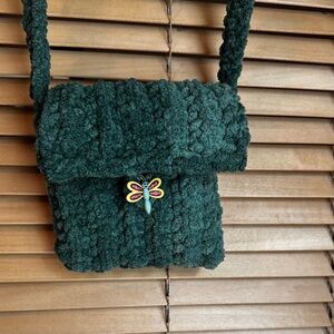 Hand crafted Teal crochet Crossbody Bag with Butterfly Charm